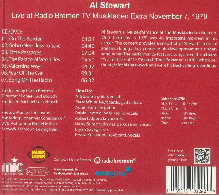 STEWART, Al - Live At Radio Bremen TV: Musikladen Extra November 7 1979