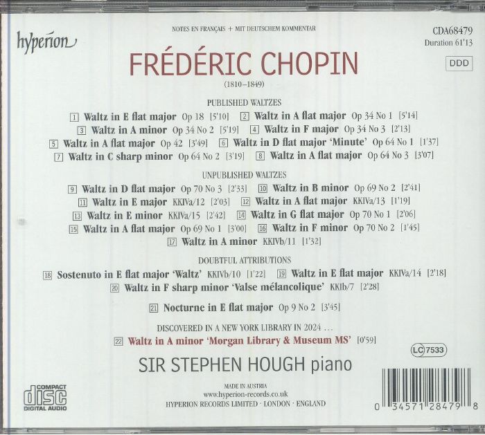 CHOPIN, Frederic/STEPHEN HOUGH - The Complete Waltzes