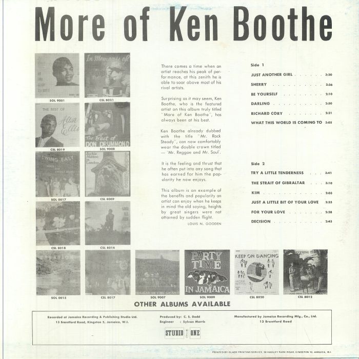 Ken Boothe – More Of Ken Boothe – Vinyl (LP, Album, Repress