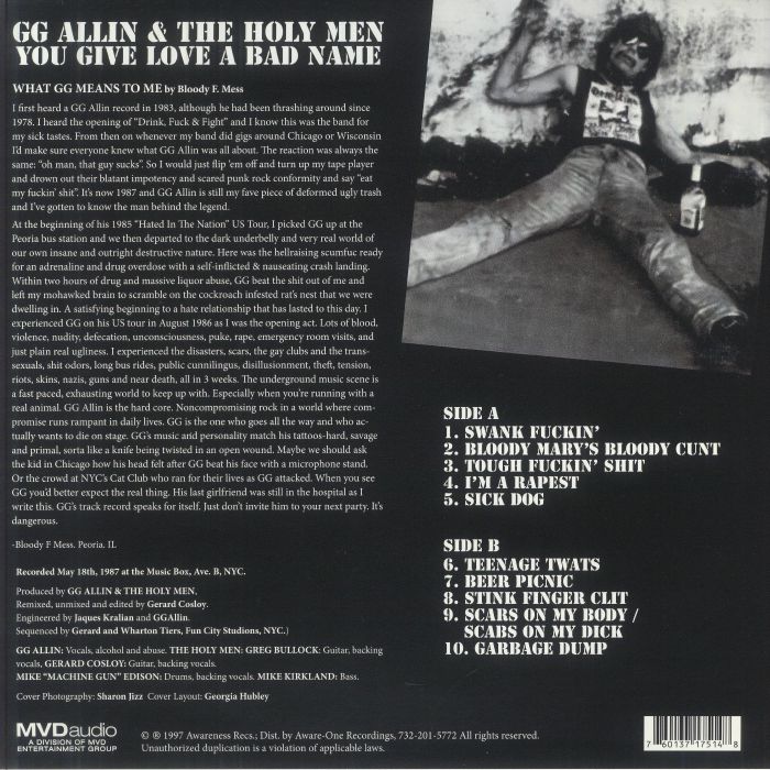 GG ALLIN & THE HOLY MEN - You Give Love A Bad Name (reissue)