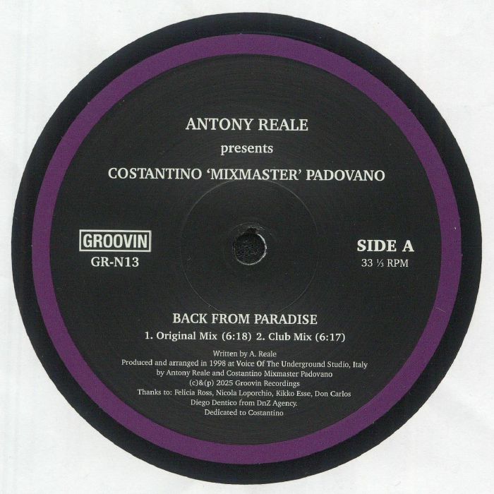 Antony Reale | Costantino 'Mixmaster' Padovano – Back From Paradise vinyl cover