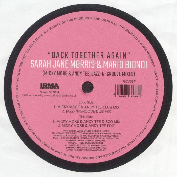 Sarah Jane Morris | Mario Biondi – Back Together Again (Micky More & Andy Tee, Jazz N Groove Mixes) vinyl cover