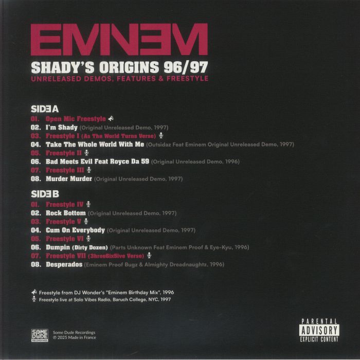 EMINEM - Shady's Origins 96/97: Unreleased Demos, Features