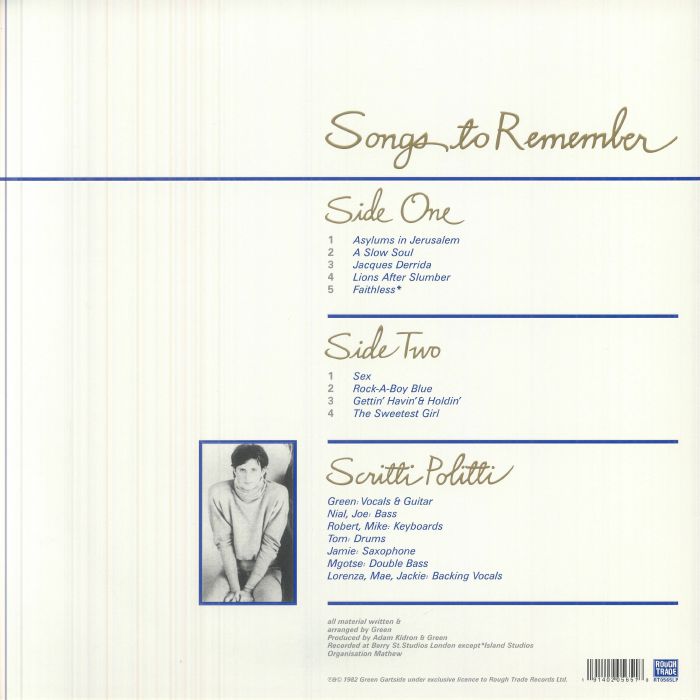英LP Scritti Politti Songs to Remember UK Scritti Politti Songs to Remember – Rough Trade Records USA