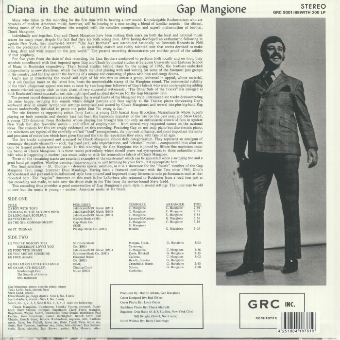 Gap MANGIONE - Diana In The Autumn Wind レコード at Juno Records.