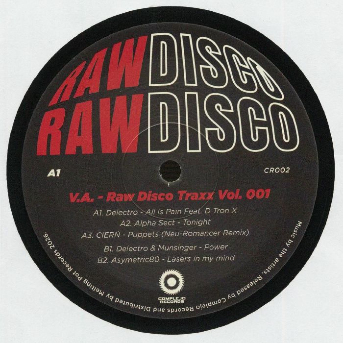 DELECTRO / ALPHA SECT / CIERN / MUNSINGER / ASYMETRIC80 – Raw Disco Traxx Vol 001 vinyl cover