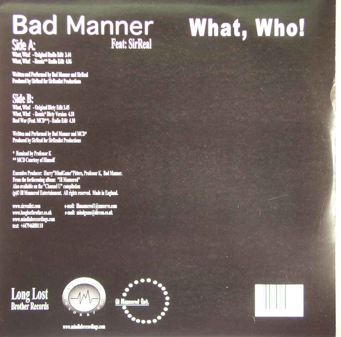 BAD MANNER feat SIR REAL - What Who!