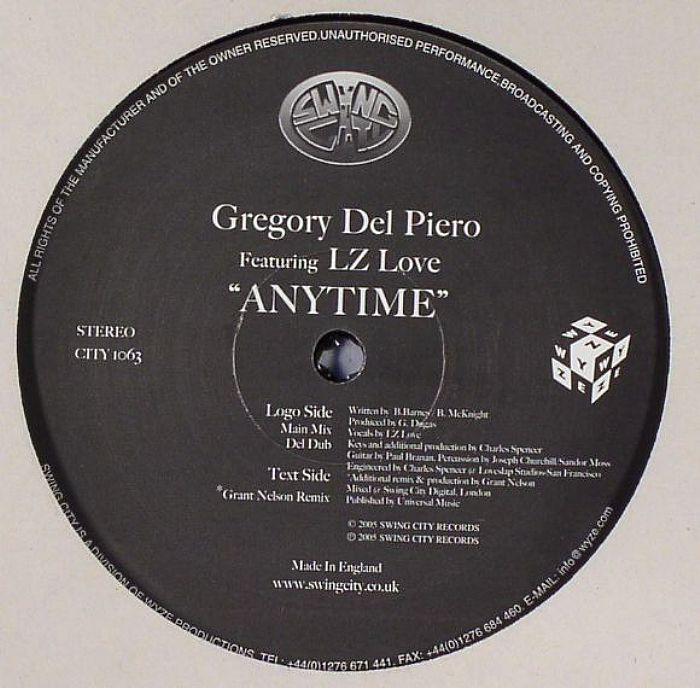 DEL PIERO, Gregory feat LZ LOVE - Anytime (warehouse find, slight sleeve wear)