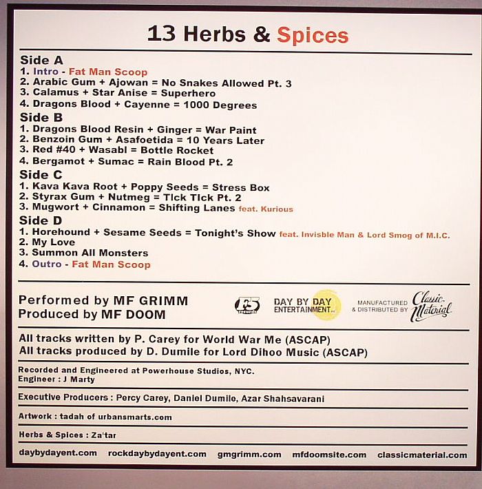 MF DOOM/MF GRIMM Special Herbs & Spices Volume 1 Vinyl at Juno Records.