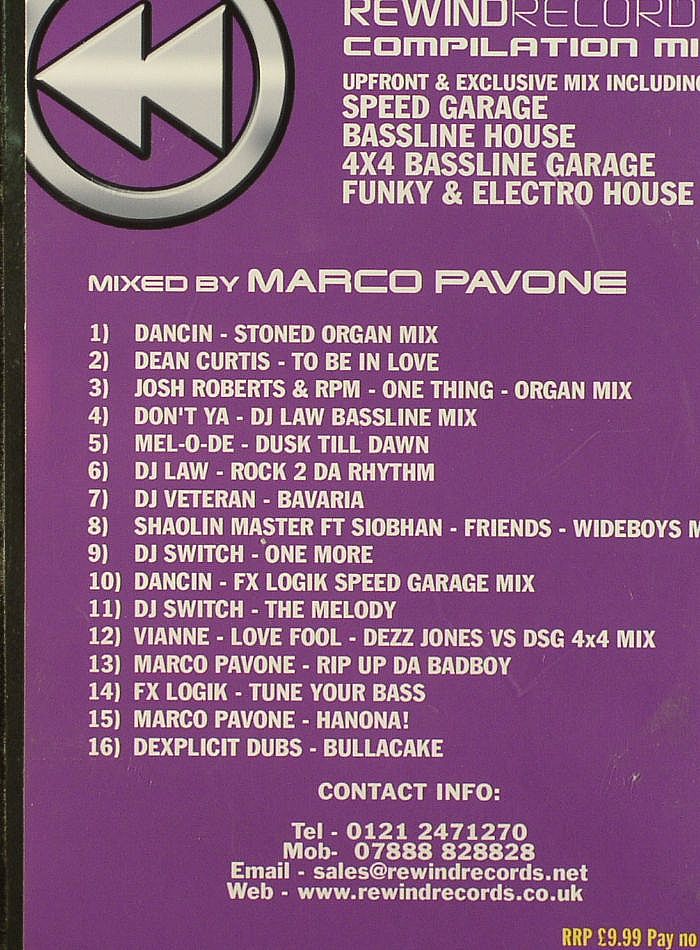 PAVONE, Marco/VARIOUS - Rewind Records Compilation Mix Vol 1