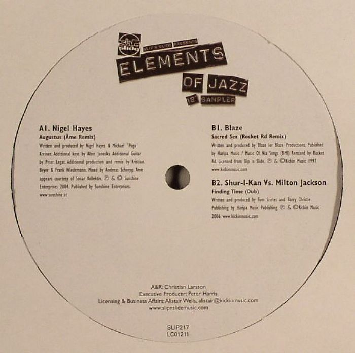 HAYES, Nigel/BLAZE/SHUR I KAN vs MILTON JACKSON - Slip N Slide Presents Elements Of Jazz Vol 3 (12" Sampler)