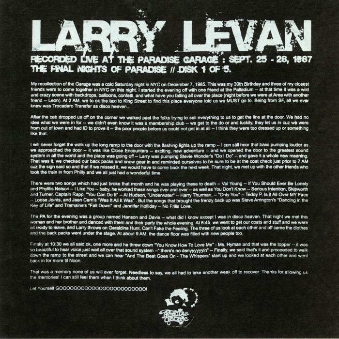 LEVAN, Larry - The Final Night Of Paradise: Disk 1 Of 5