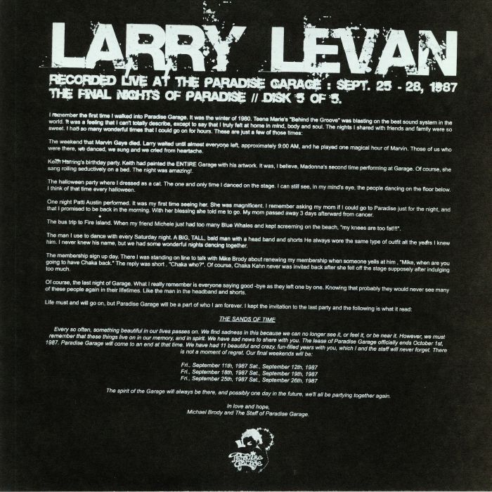 Larry LEVAN - The Final Night Of Paradise: Disc 5 Of 5