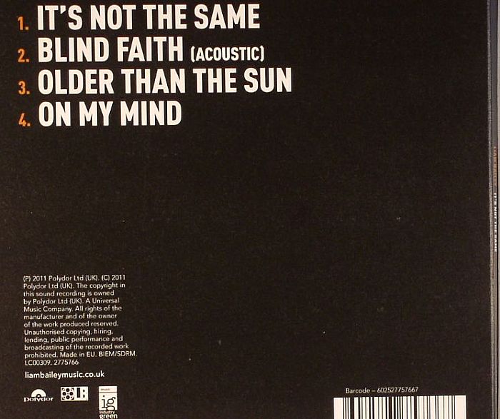 BAILEY, Liam - It's Not The Same