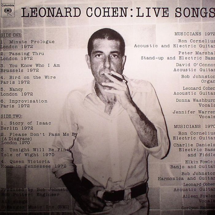 COHEN, Leonard - Live Songs