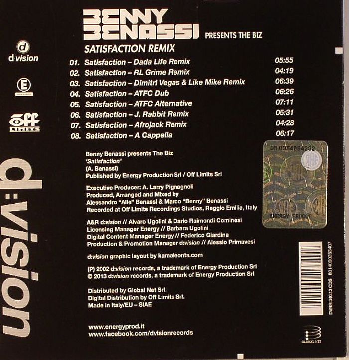 BENASSI, Benny presents THE BIZ - Satisfaction Remix