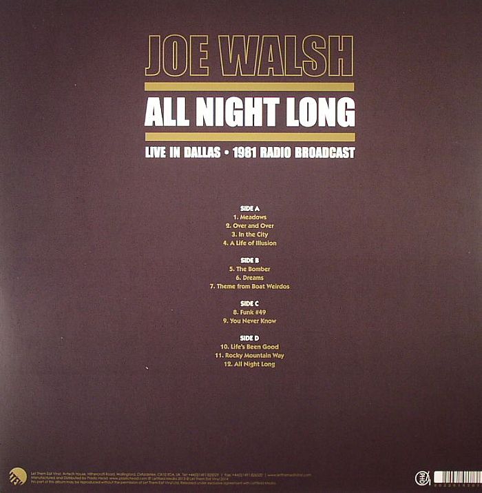 Joe WALSH All Night Long: Live In Dallas 1981 Radio Broadcast vinyl at ...