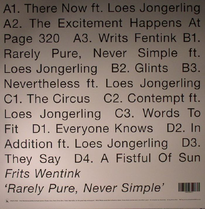FRITS WENTINK - Rarely Pure Never Simple