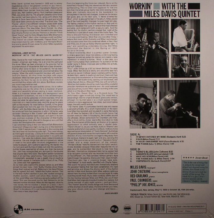 DAVIS, Miles - Workin' With The Miles Davis Quintet (remastered)