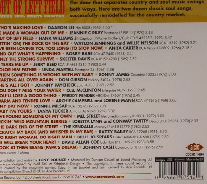 ROUNCE, Tony/VARIOUS - Out Of Left Field: Where Soul Meets Country