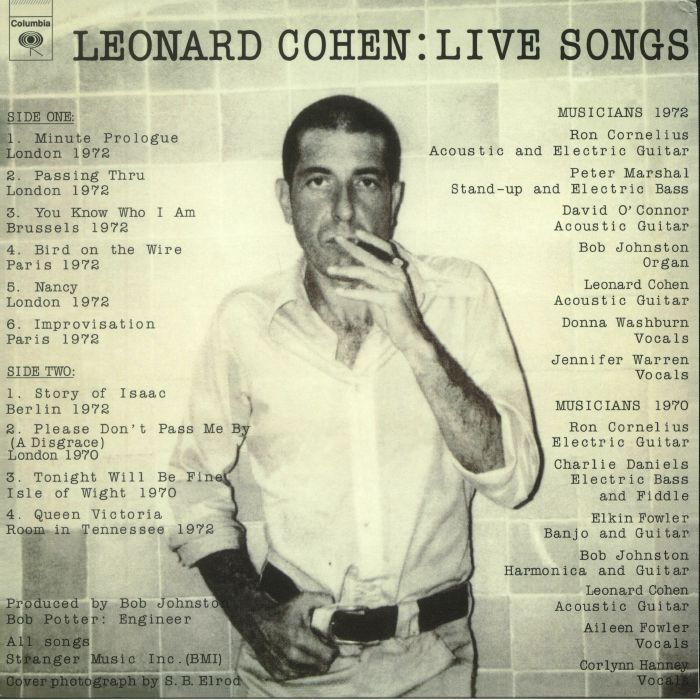COHEN, Leonard - Live Songs (reissue)