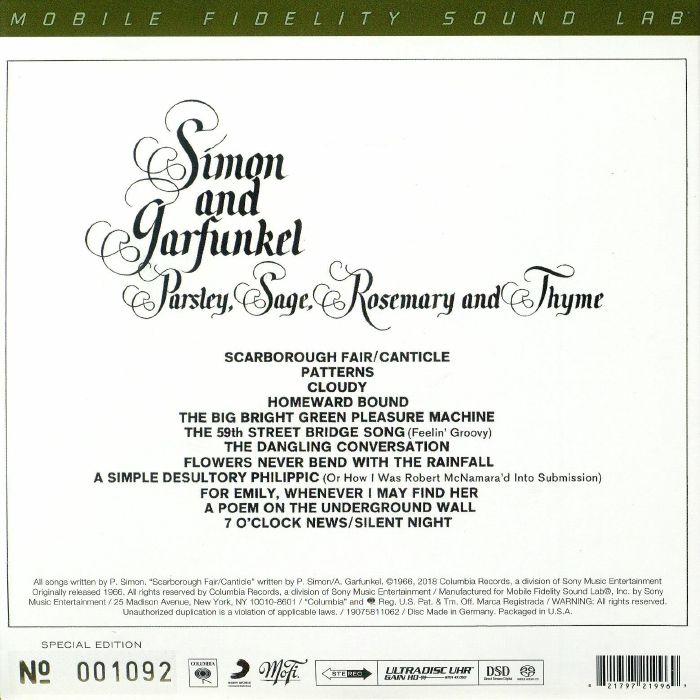 SIMON & GARFUNKEL Parsley Sage Rosemary & Thyme Special Edition CD (SACD) 821797219969 eBay SIMON & GARFUNKEL Parsley Sage Rosemary & Thyme Special Edition CD (SACD) 821797219969 eBay