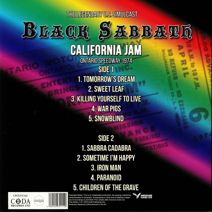 BLACK SABBATH California Jam Ontario Speedway 1974 Vinyl at Juno Records.