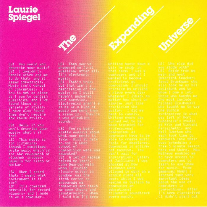SPIEGEL, Laurie - The Expanding Universe (reissue)