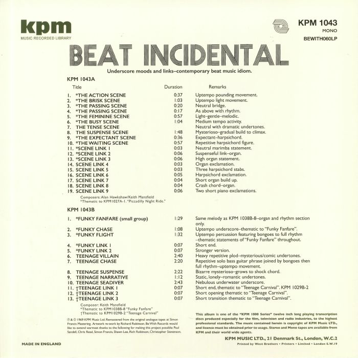 HAWKSHAW, Alan/KEITH MANSFIELD - Beat Incidental (reissue)