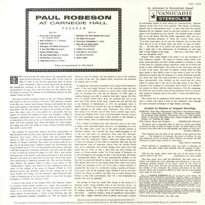 ROBESON, Paul - At Carnegie Hall (remastered)