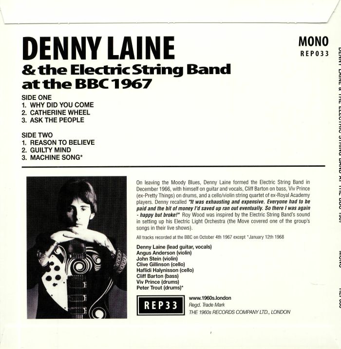 Denny LAINE/THE ELECTRIC STRING BAND Live At The BBC 1967 EP (mono