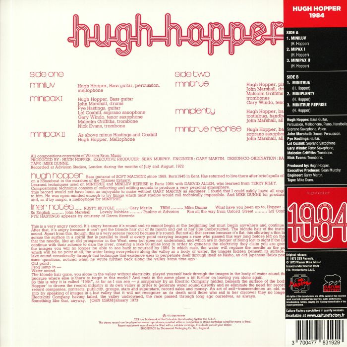 Hugh Hopper 1984 UK原盤 LP soft machine Hugh Hopper 1984 Vinyl LP Record UK Import Soft Machine G+
