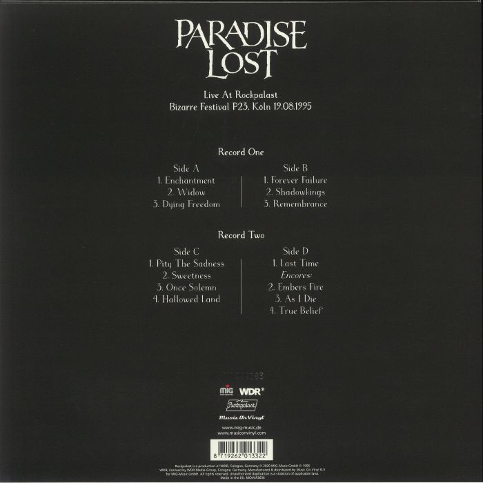 PARADISE LOST - Live At Rockpalast 1995 (Record Store Day 2020)