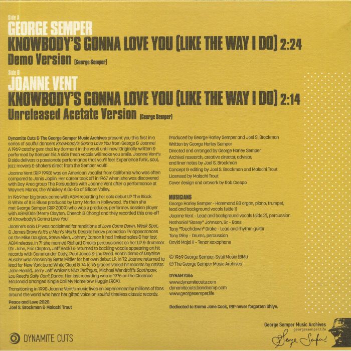 George Semper, Joanne Vent ‎/ Knowbody's Gonna Love You Like The Way I Do