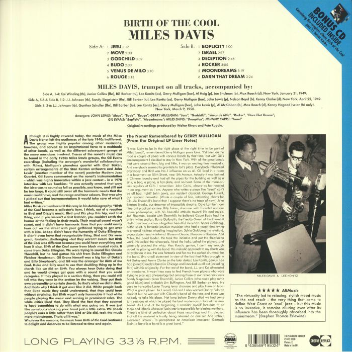 Miles DAVIS - Birth Of The Cool (reissue) Vinyl at Juno Records.