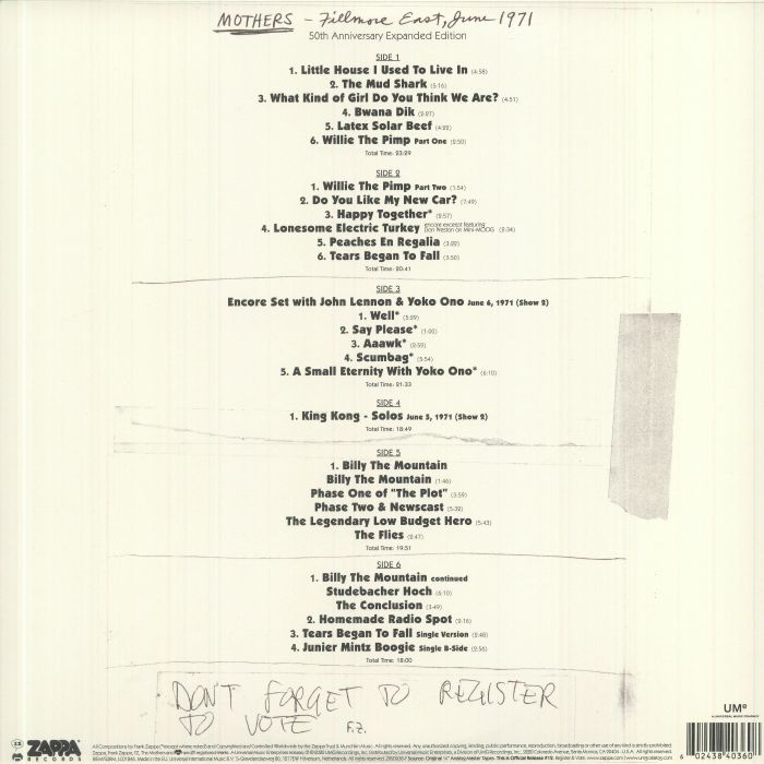 ZAPPA, Frank/THE MOTHERS OF INVENTION - Fillmore East: June 1971 (50th Anniversary Expanded Edition)