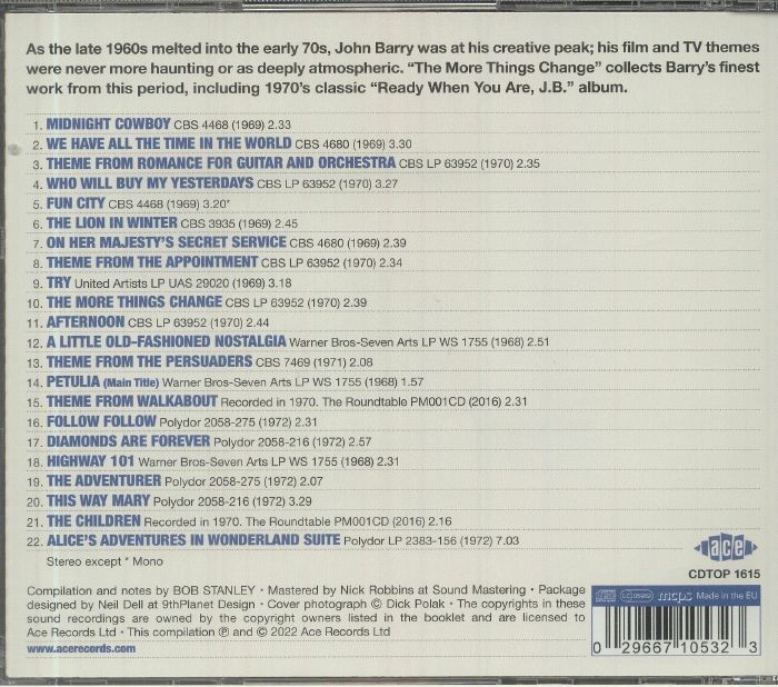 John BARRY - The More Things Change: Film TV & Studio Work 1968-1972 CD ...