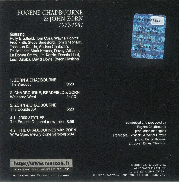 CHADBOURNE, Eugene/JOHN ZORN - 1977 1981