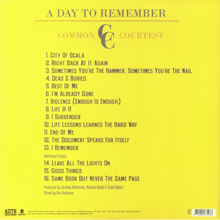 A Day To Remember Common Courtesy Reissue Vinyl At Juno Records 4371