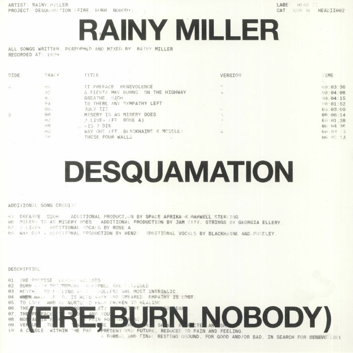 Rainy MILLER Desquamation Fire Burn Nobody Vinyl at Juno Records.