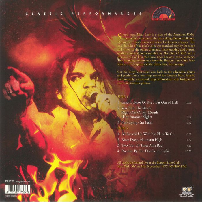 MEAT LOAF Live At The Bottom Line New York (remastered) Vinyl at Juno