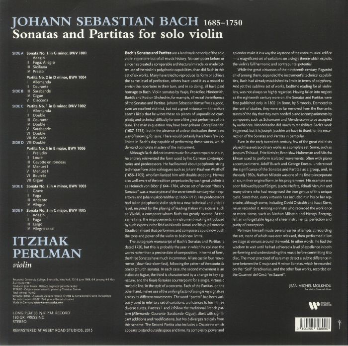 PERLMAN, Itzhak - Bach: Sonatas & Partitas