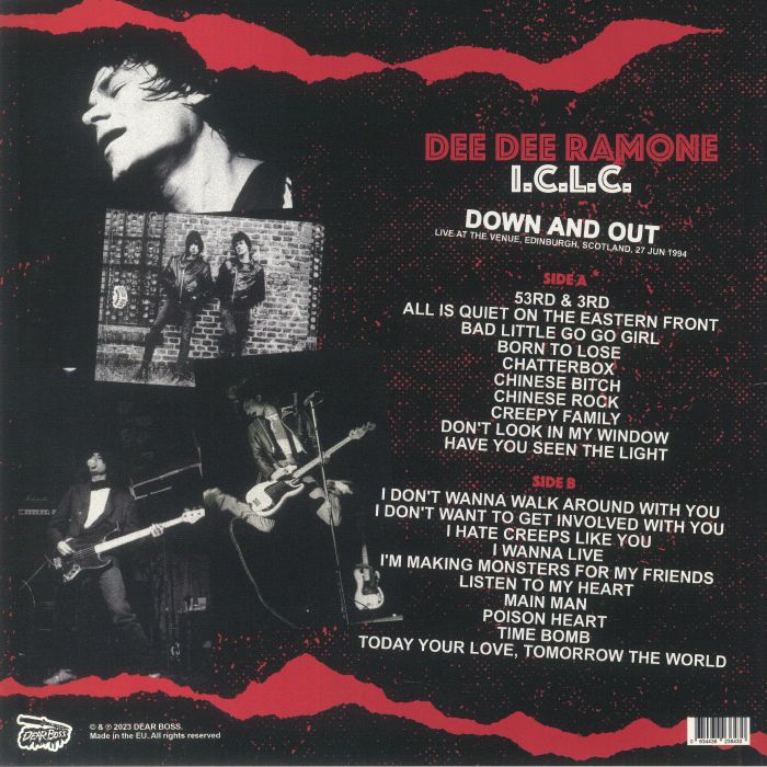 DEE DEE RAMONE ICLC - Down & Out: Live At The Venue Edinburgh Scotland 27 June 1994