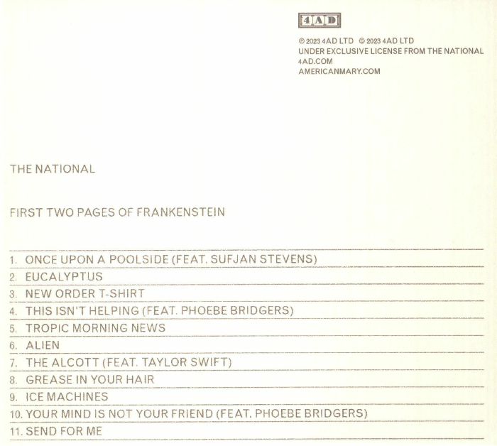 NATIONAL, The - First Two Pages Of Frankenstein