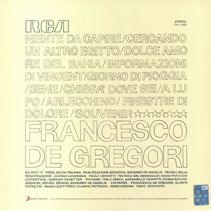 DE GREGORI, Francesco - Francesco De Gregori (Kiosk Mint Edition)