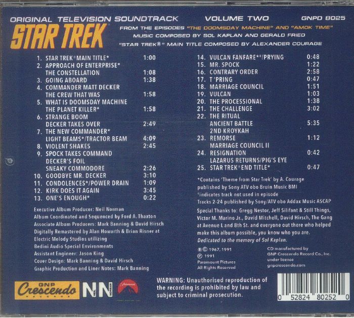 KAPLAN, Sol/GERALD FRIED - Star Trek Volume Two (Soundtrack)