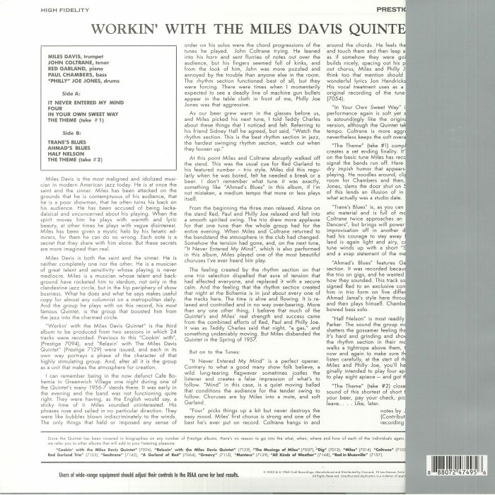 MILES DAVIS QUINTET, The - Workin' With The Miles Davis Quintet