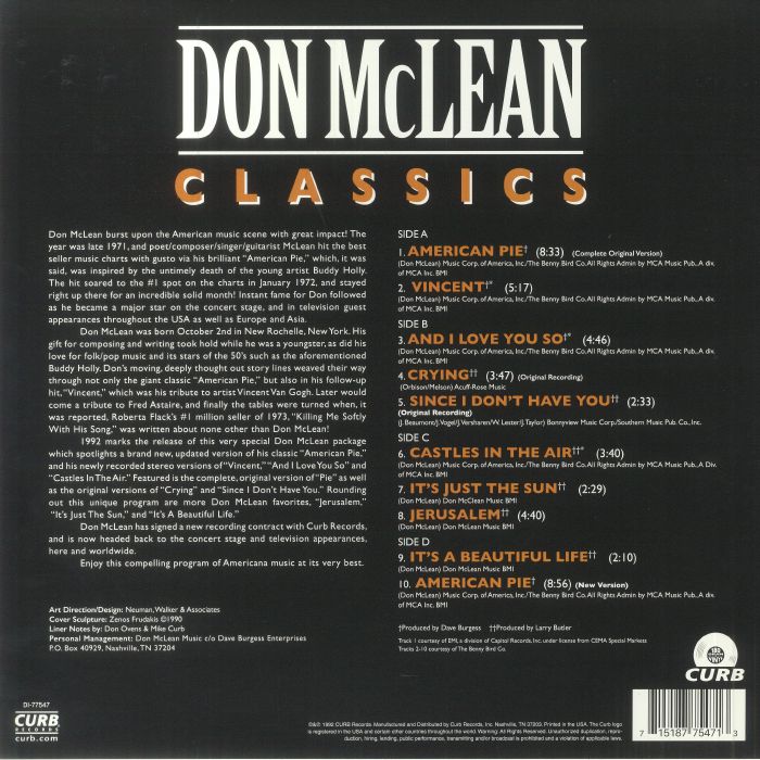 Don McLEAN - Classics Vinyl at Juno Records.