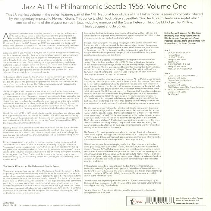 VARIOUS - Jazz At The Philharmonic Seattle 1956 Vol 1