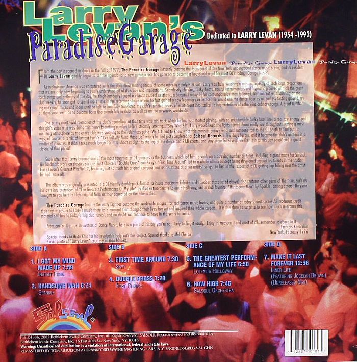 LEVAN, Larry/VARIOUS - Larry Levan's Paradise Garage
